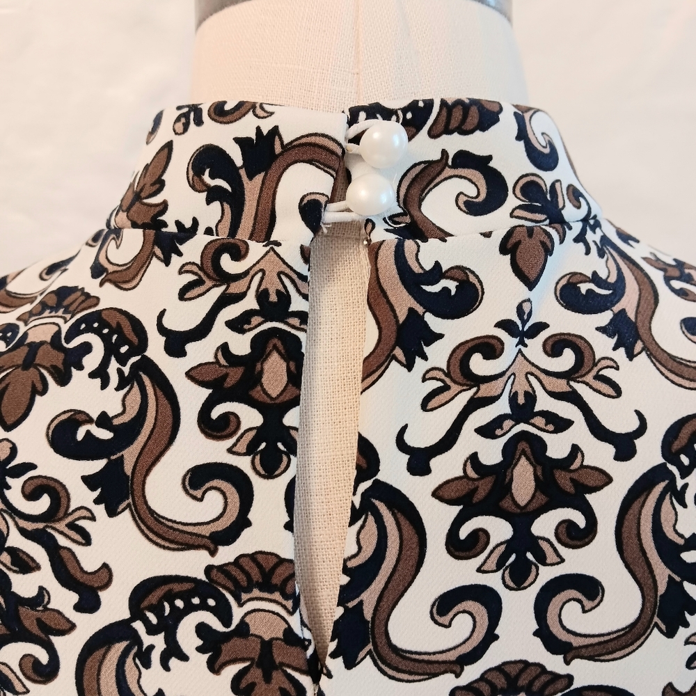 Vintage 70's geometric print maxi hostess dress. Elvin Jones 42, US 6, Small - Picture 7 of 14